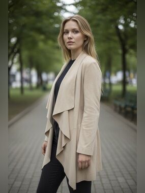 Tan Cream Lamb Suede/Silk Duster Coat, Size 8